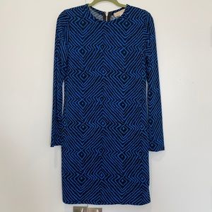 Michael by Michael Kors blue and black long sleeve bodycon dress